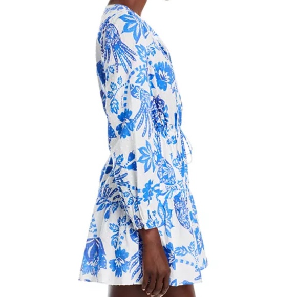 NWT FARM Rio Flowerful Birds Blue White Mini Dress - Picture 3 of 4